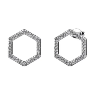Silver Pave Hexagon Stud Earrings