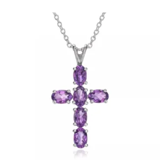 Sterling Silver Multi-Stone Amethyst Cross Necklace
