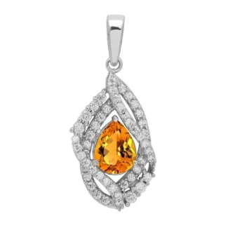 Sterling Silver Pear-Cut Citrine & Swirl CZ Halo Pendant