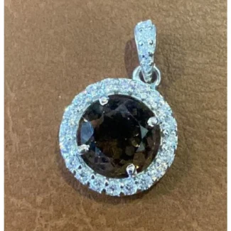 Round Smoky Topaz Pendant with Diamond-Cut Gemstone Halo