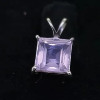 Square-Cut Lavender Rose Quartz Pendant in Sterling Silver Setting