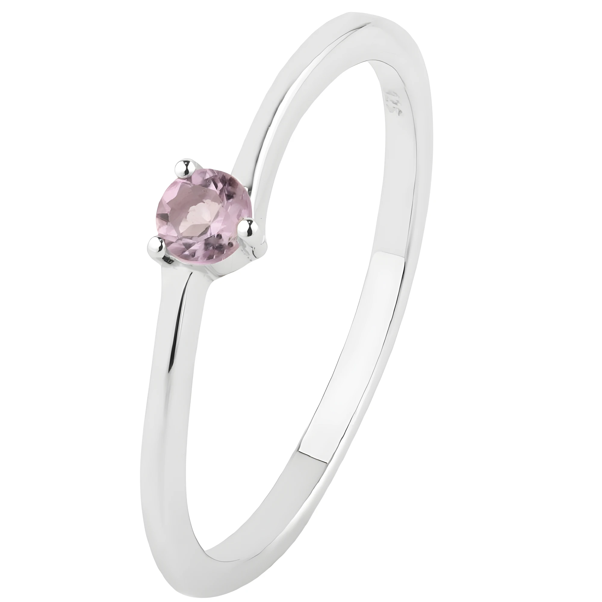 Minimalist Sterling Silver Solitaire Ring with Round Pink Amethyst