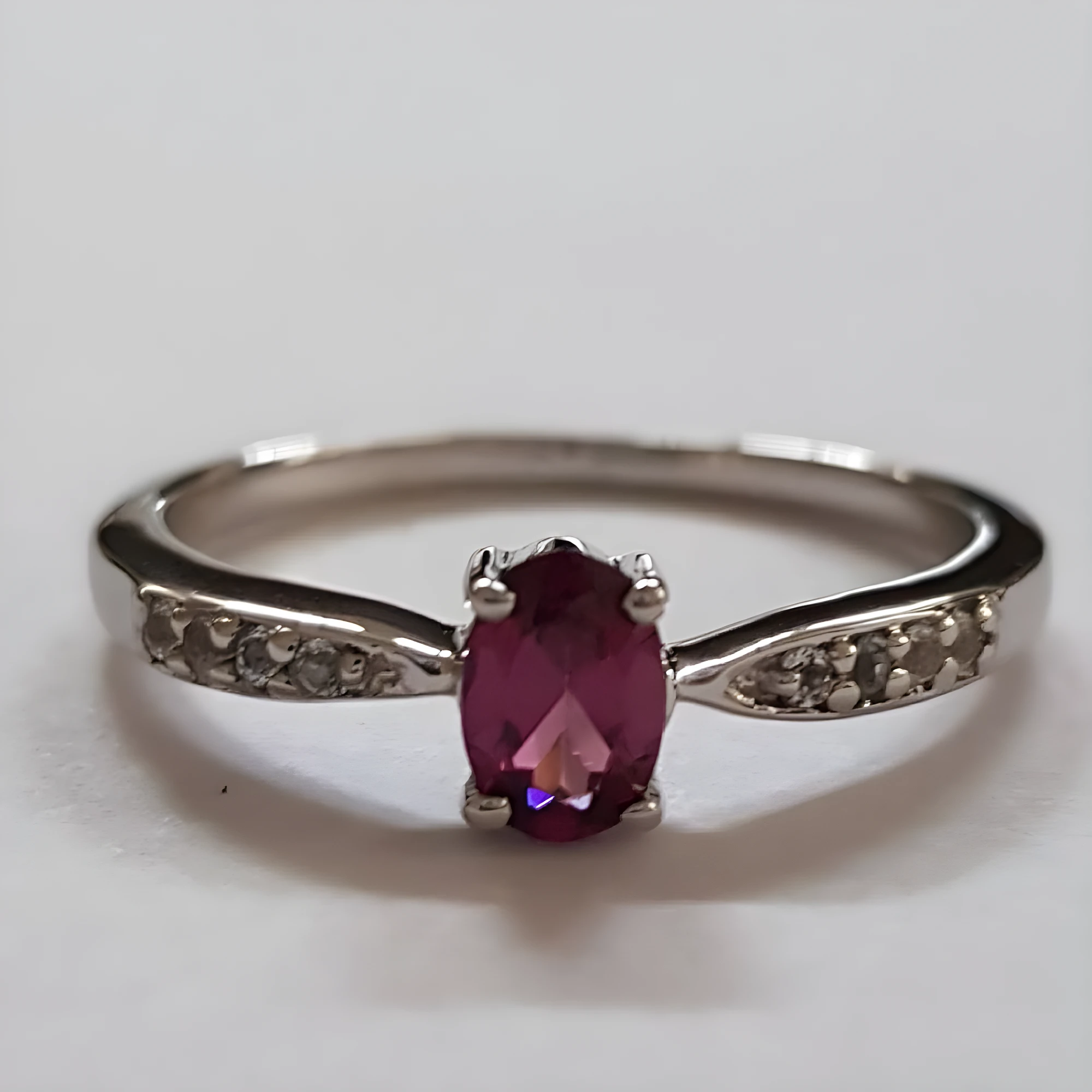 Sterling Silver Oval Rhodolite Garnet Ring with Accent Stones