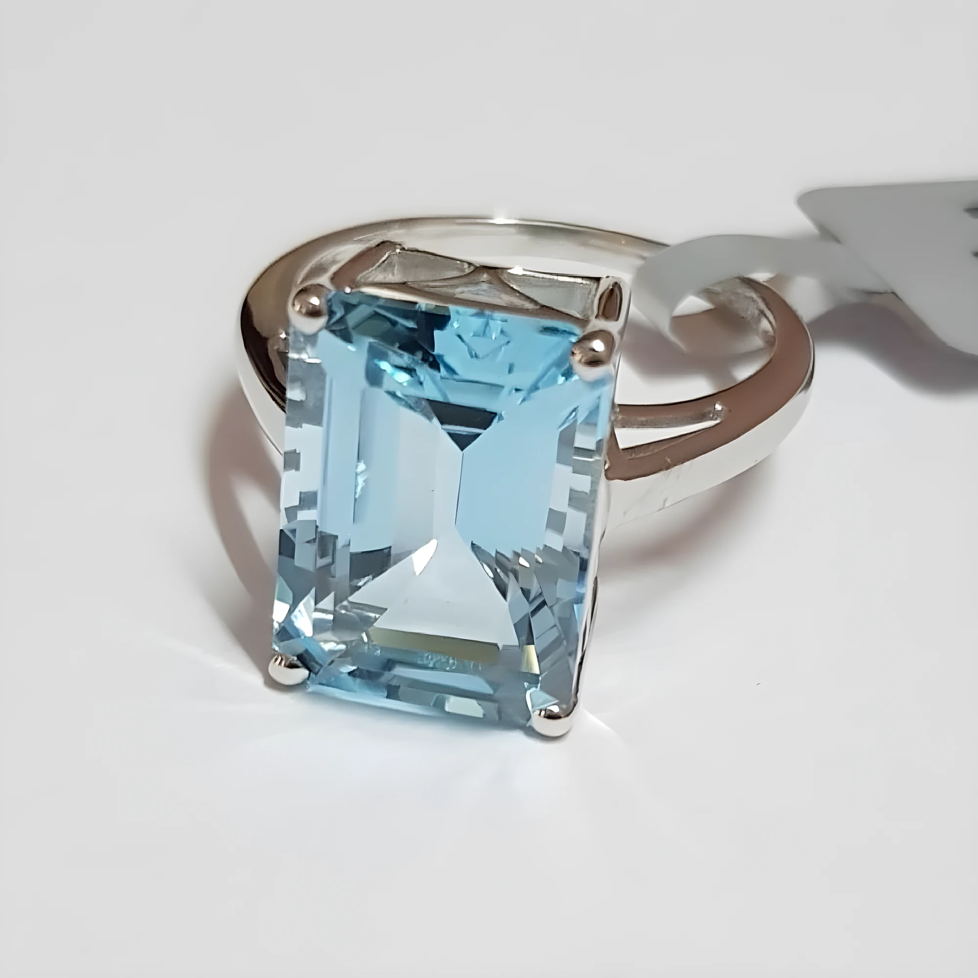 Sterling Silver Ring with Large Emerald-Cut Blue Topaz