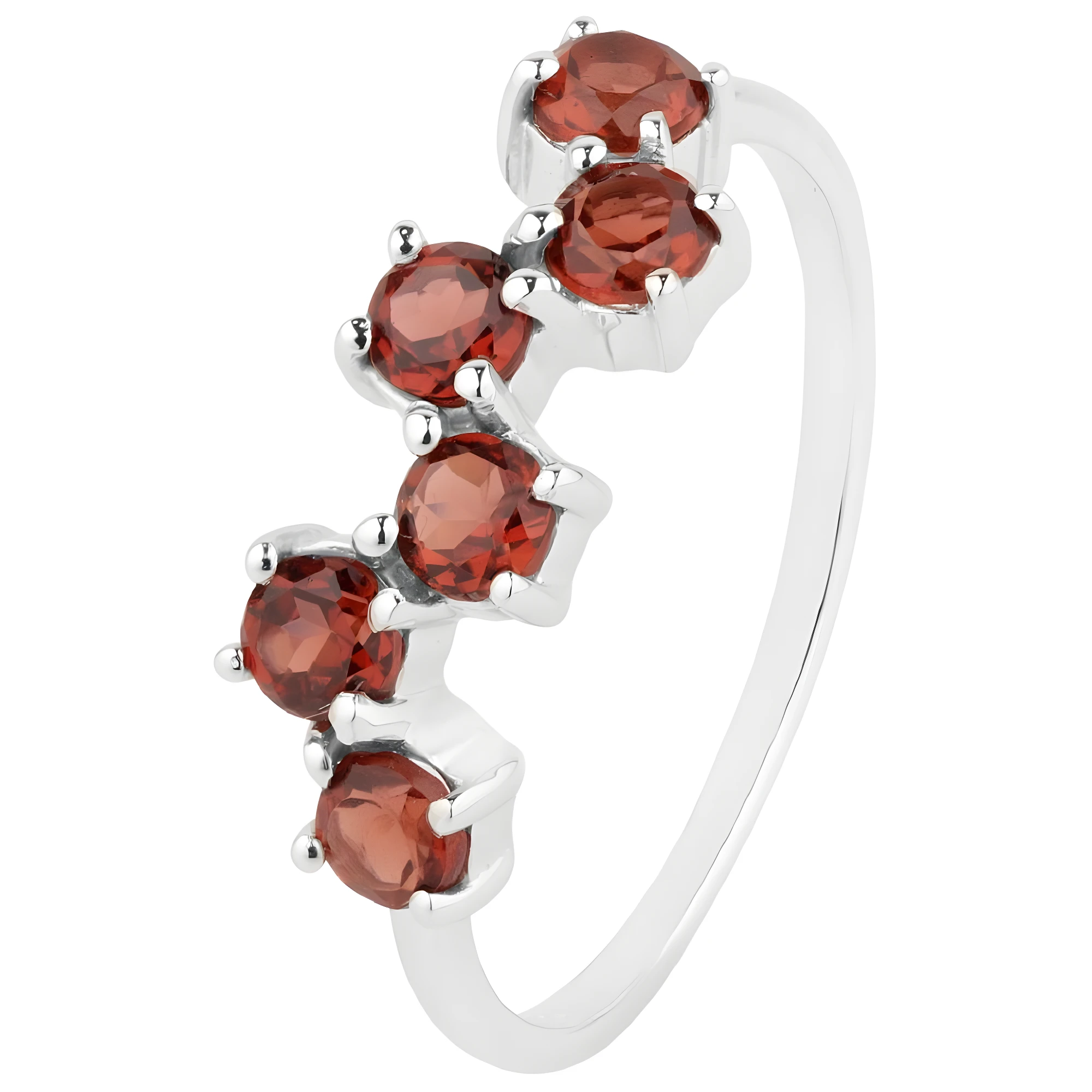Sterling Silver S Curve Ring with Multi-Stone Garnet