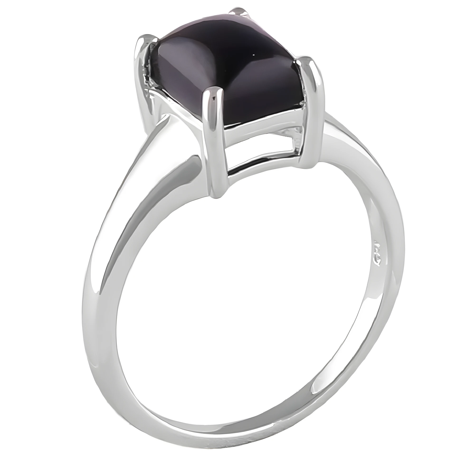 Sterling Silver Solitaire Ring with Emerald-Cut Black Spinel